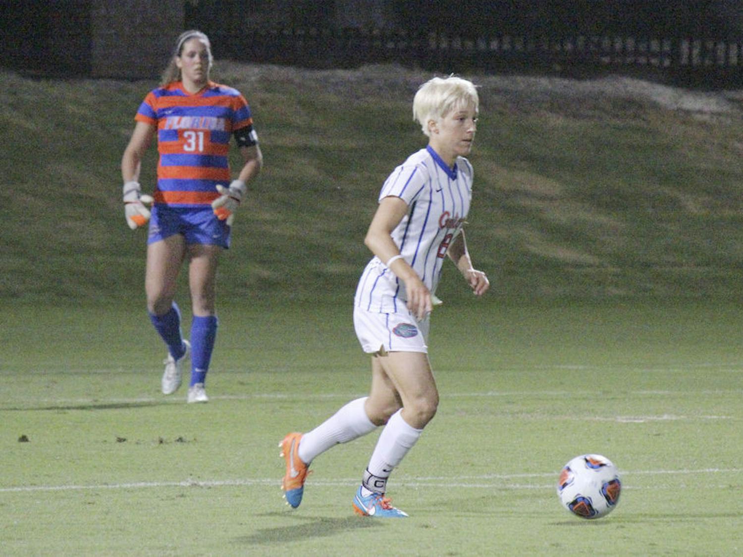 UF defender Claire Falknor dribbles during Florida's 1-0 win against Western Michigan on Nov. 14, 2015, at Donald R. Dizney Stadium.
