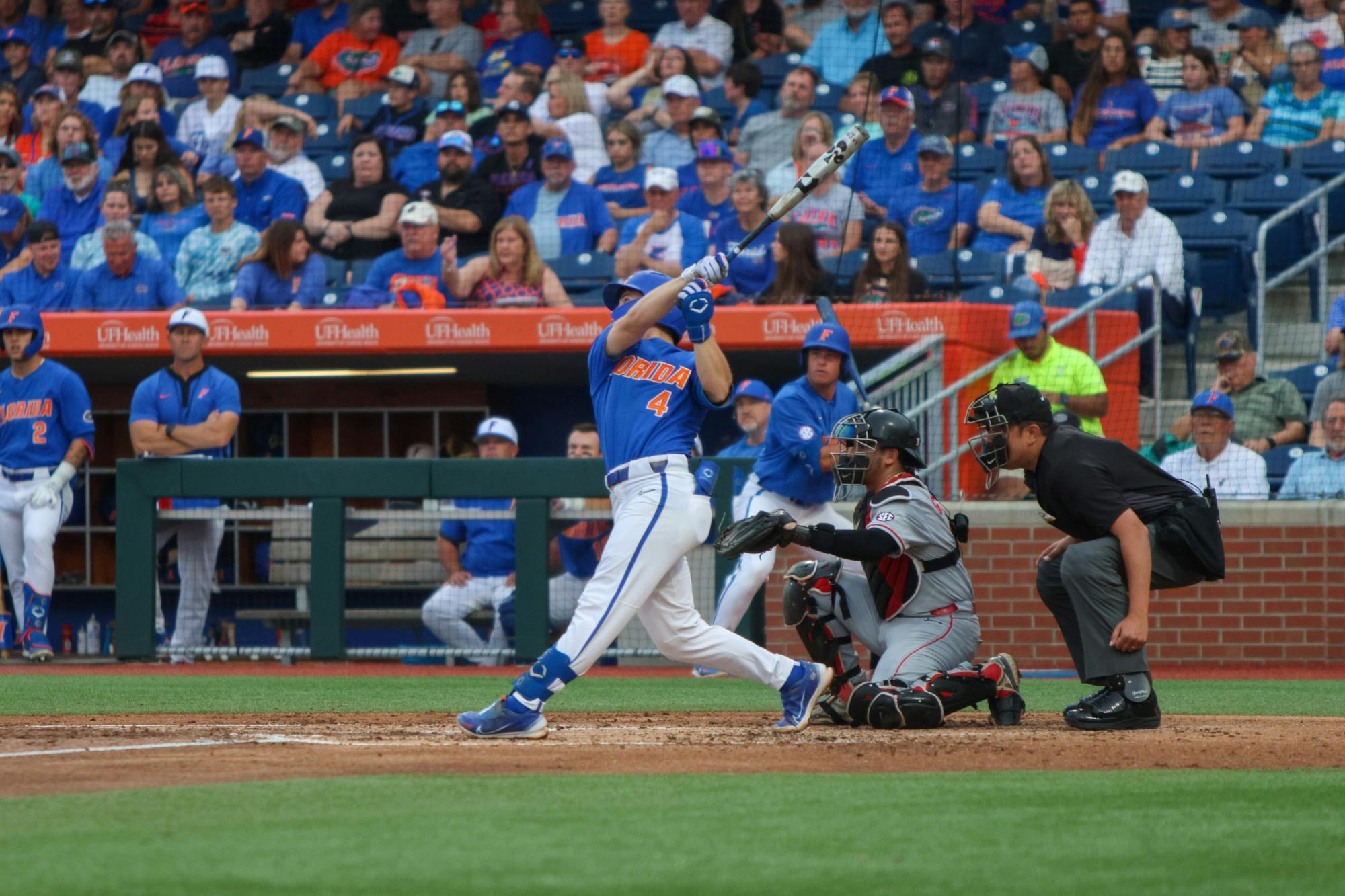 Florida second baseman Cade Kurland swings his bat during the Gators' 2-1 win over the Georgia Bulldogs Saturday, April 15, 2023. 