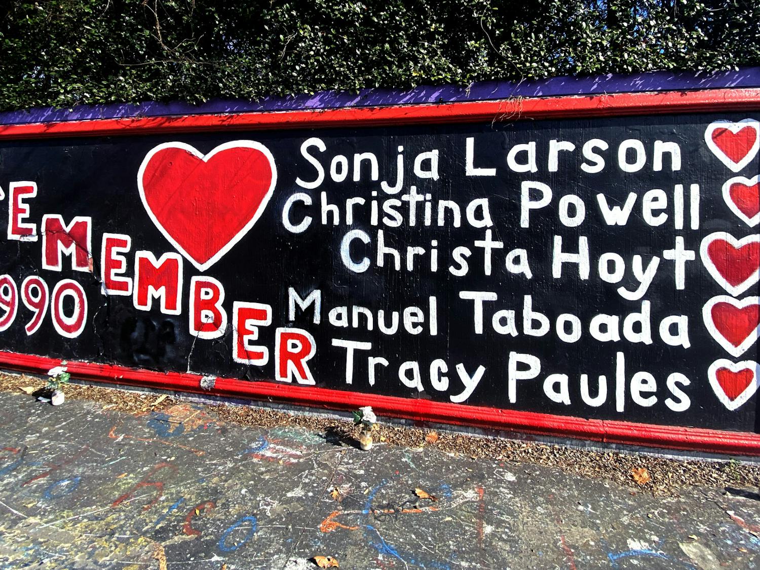 A mural on the Southwest 34th St. graffiti wall for the victims of the 1990 "Gainesville Ripper" murders is seen on Wednesday, Jan. 12. 