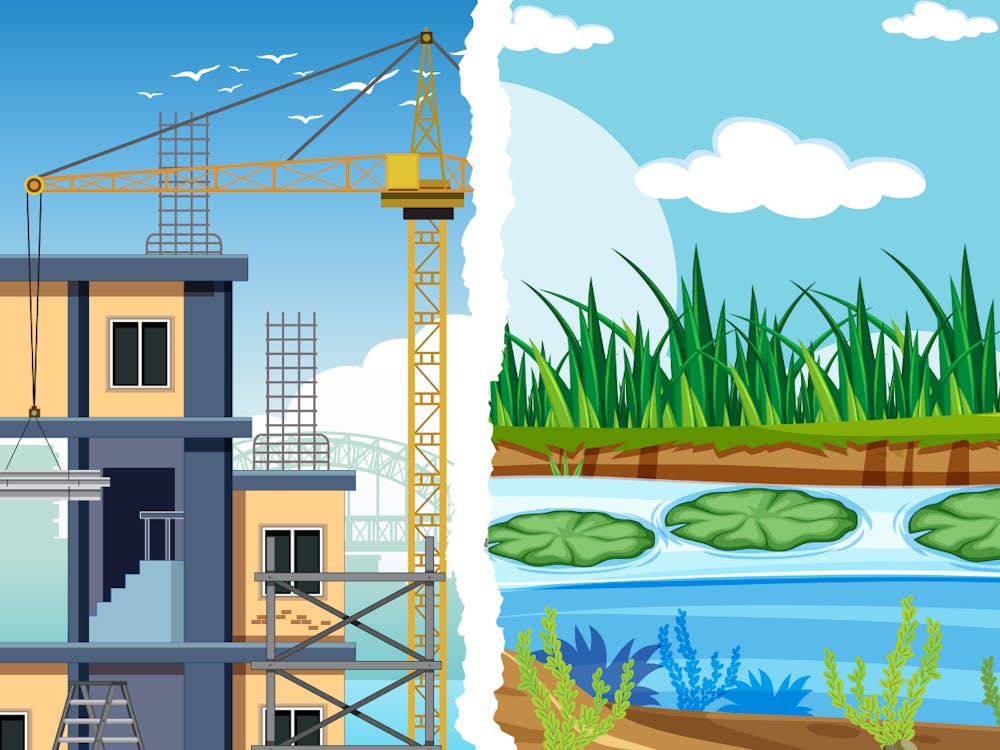 A proposed change could allow residential development across from the environmental landmark. Community members and officials are reviewing its potential impact.
