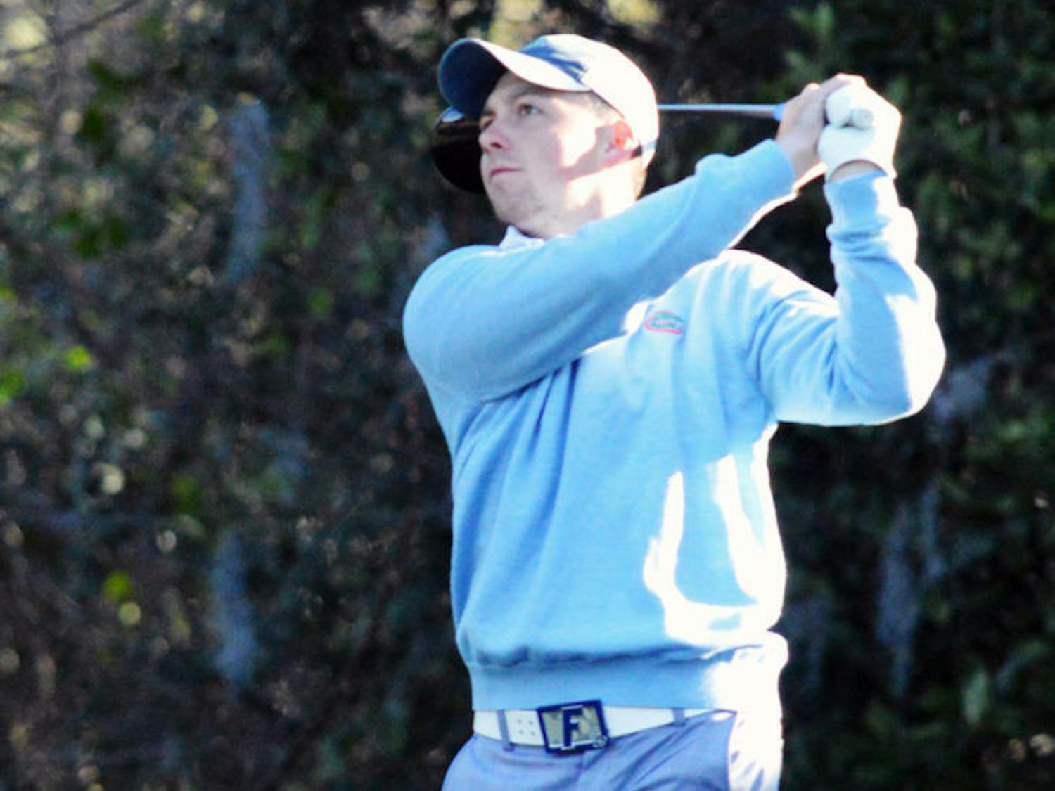 J.D. Tomlinson tees off on Day 2 of the SunTrust Gator Invitational on Feb. 16 at the Mark Bostick Golf Course.