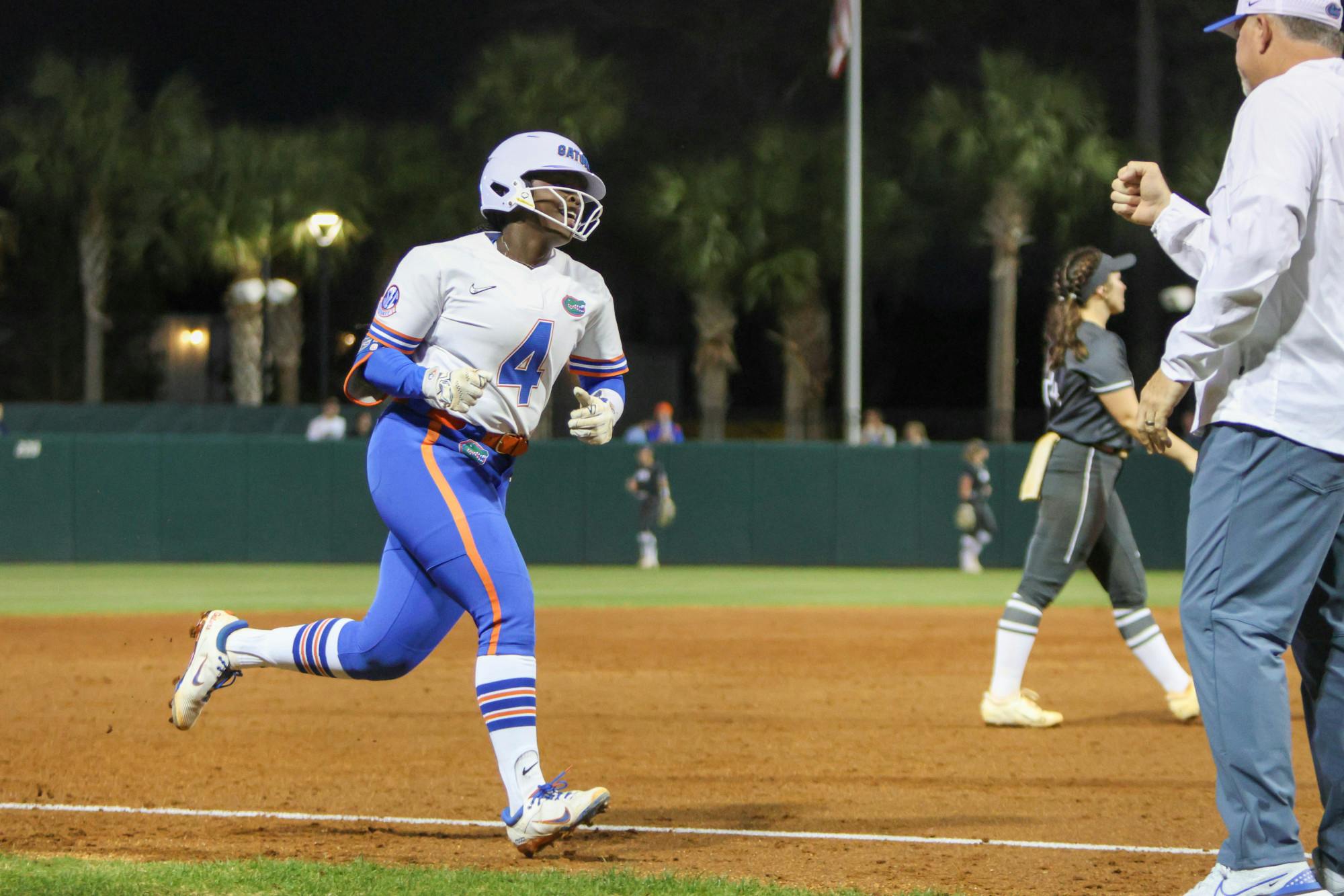 Florida third baseman Charla Echols run toward home plate in the Gators' 11-0 win against the Jacksonville Dolphins Wednesday, Feb. 15, 2023.