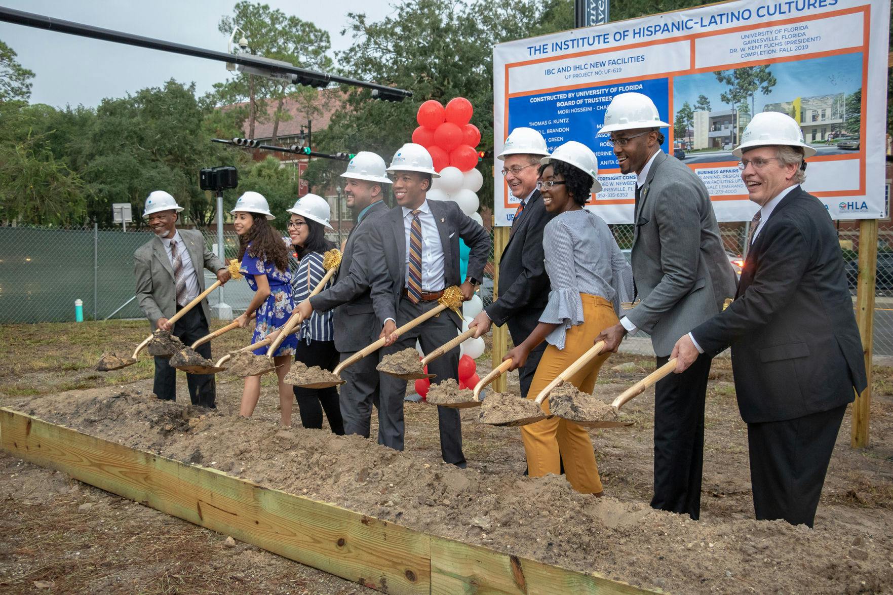 Leaders from the Institute of Black Culture and Institute of Hispanic-Latino Cultures, along with UF President Kent Fuchs and Student Body President Ian Green, break ground on the site of the new buildings for the IBC and La Casita located at 1510 W University Ave. on Wednesday evening.&nbsp;
&nbsp;