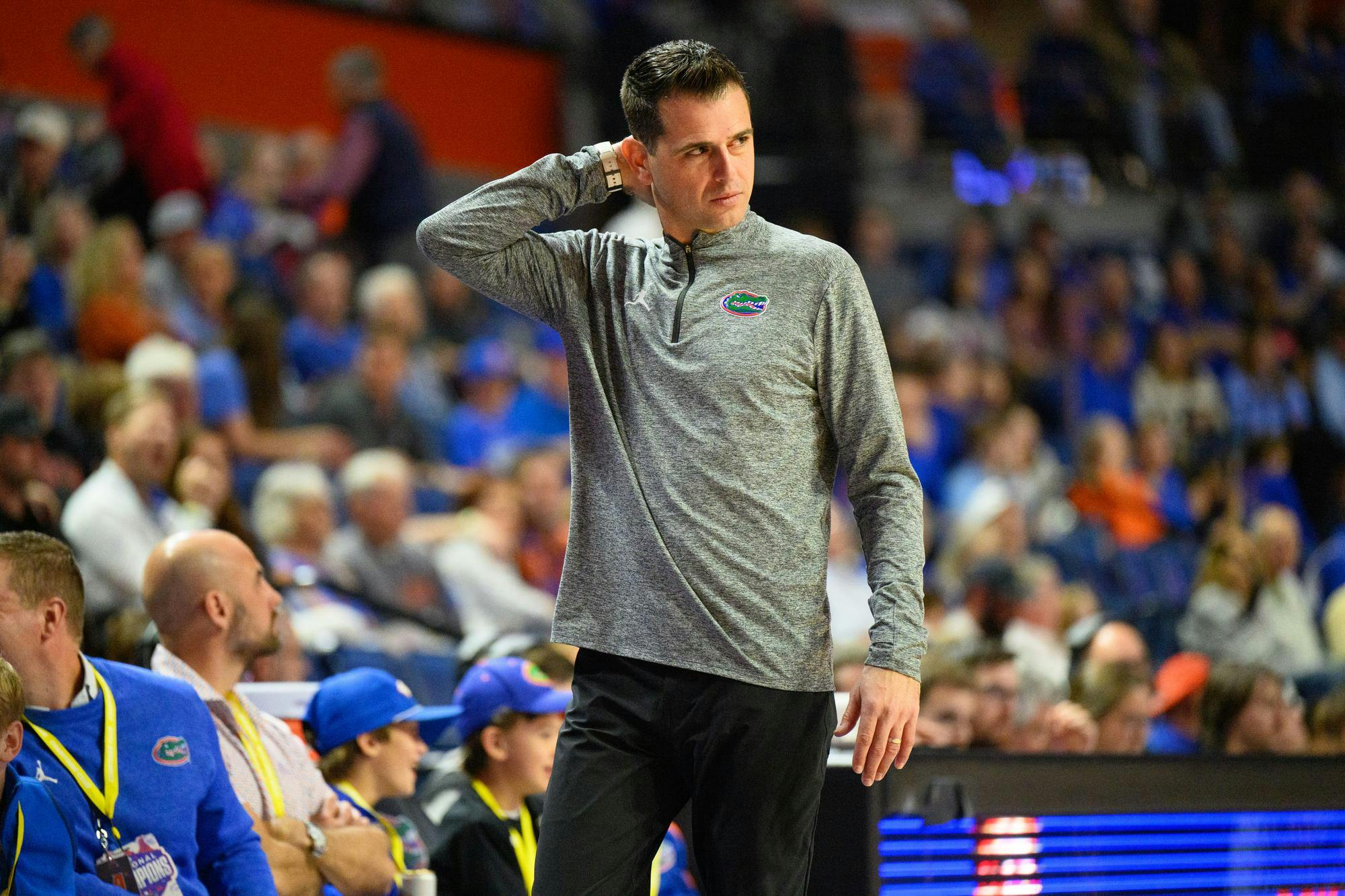 Florida head coach Todd Golden during the second half of an NCAA college basketball game against Saint Francis, Wednesday, Dec. 17, 2025, in Gainesville, Fla.