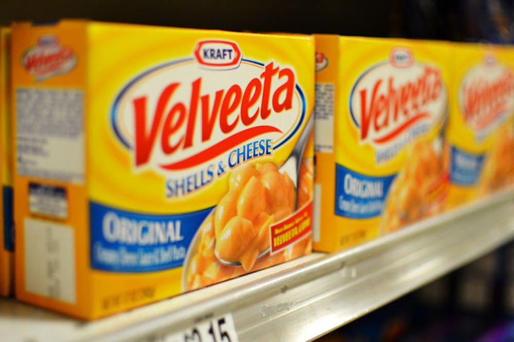 <p class="p1">Velveeta macaroni and cheese boxes line Publix shelves on Archer Road Monday afternoon.Internet users dubbed a current shortage of Velveeta cheese products a #cheesepocalypse.&nbsp;</p>