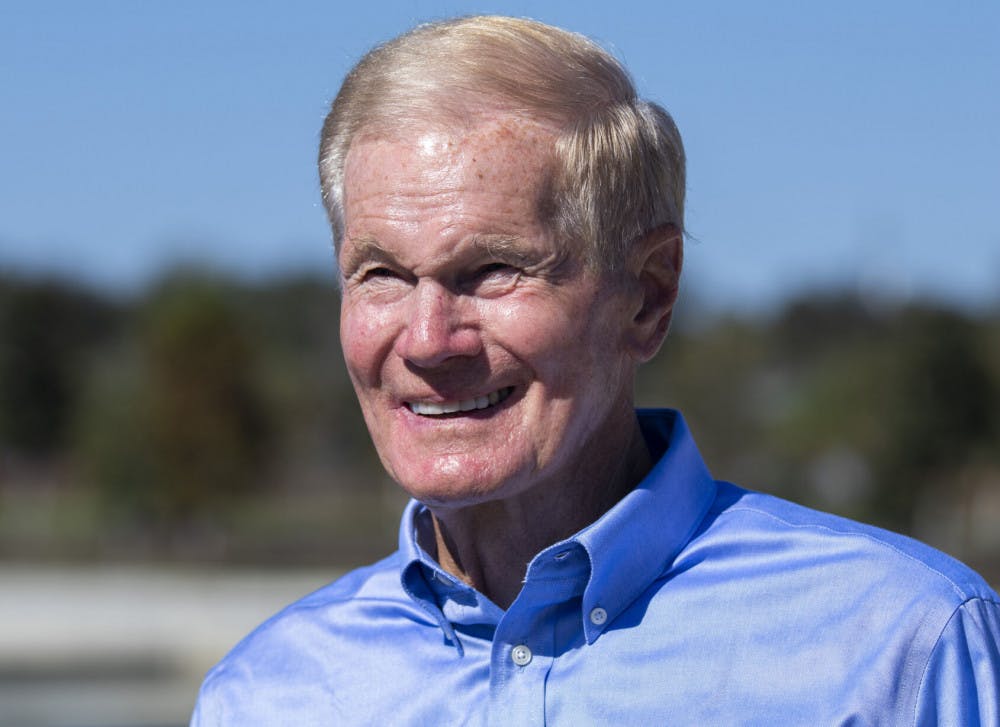Senator Bill Nelson smiles during an interview after his speech at Depot Park during the “Good Trouble” rally held on Saturday, Oct. 31, 2020.&nbsp;