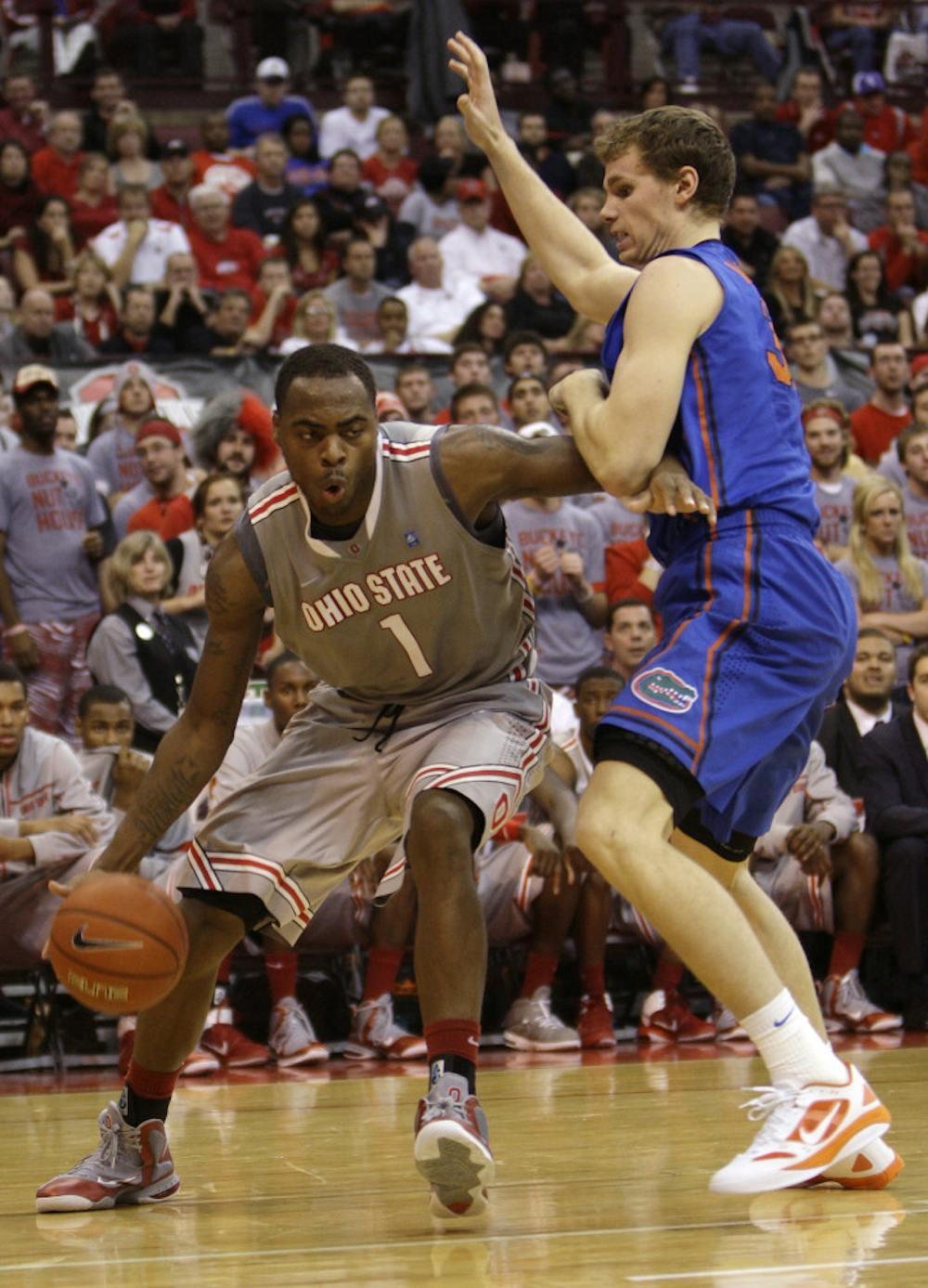 <p>Ohio State and forward Deshaun Thomas, who finished with 15
points and six rebounds, defeated Florida, 81-74, on Tuesday in a
matchup of top-10 teams.</p>