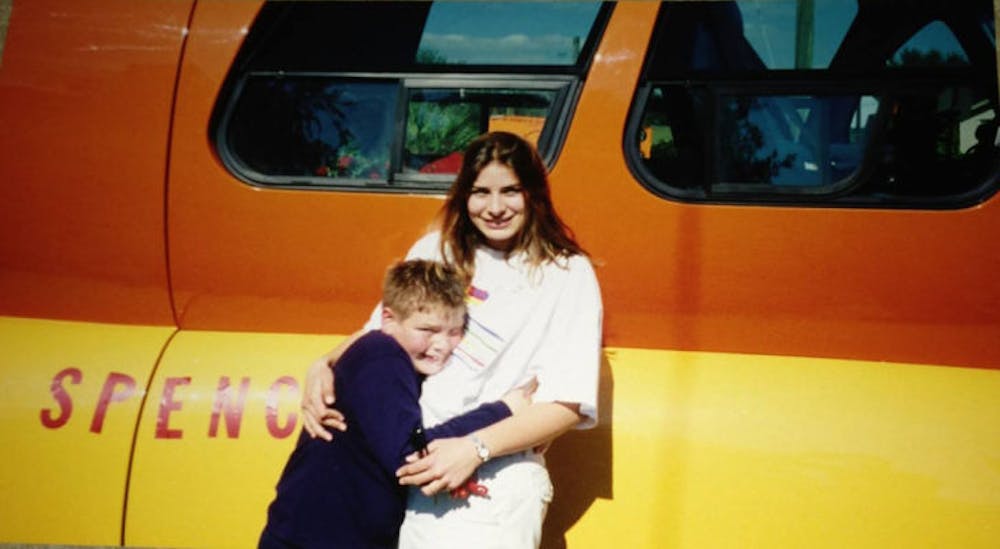 <p class="p1">Silvana and Spencer Smud stand in front of the Oscar Mayer Wienermobile after Silvana got the job of driving it across the country when she graduated in 1999. Spencer, now 23, will drive the car in June.</p>