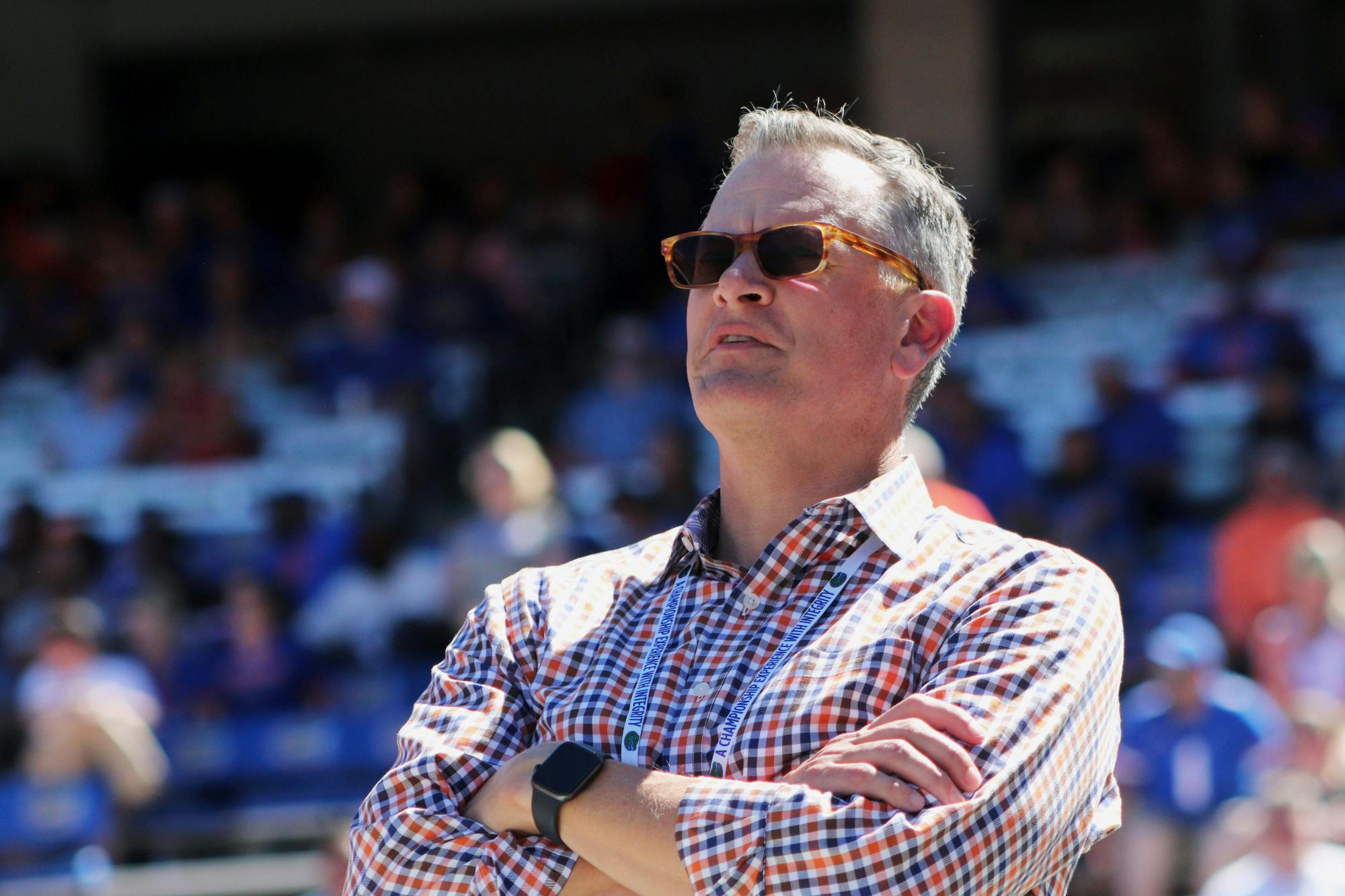 UF athletic director Scott Stricklin observes the Florida football team during its game against Eastern Washington Sunday, Oct. 2, 2022. 
