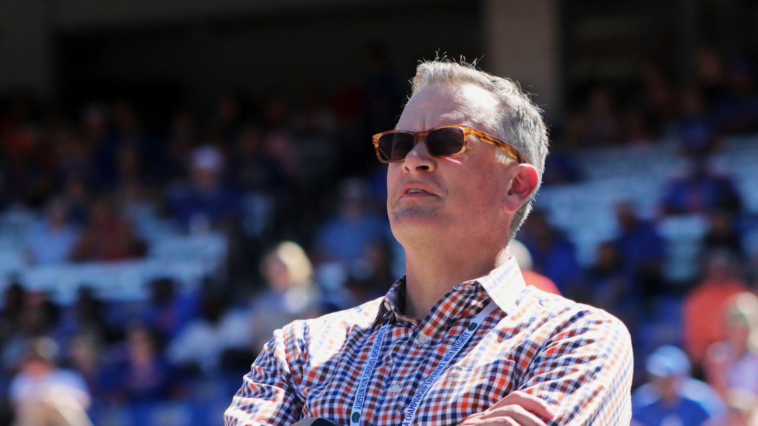 UF athletic director Scott Stricklin observes the Florida football team during its game against Eastern Washington Sunday, Oct. 2, 2022. 

