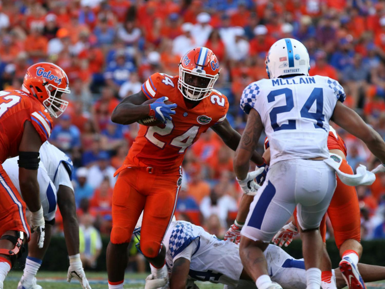 Florida's Mark Thompson (24) runs with the ball during UF's 45-7 win over Kentucky on Sept. 10, 2016, at Ben Hill Griffin Stadium.