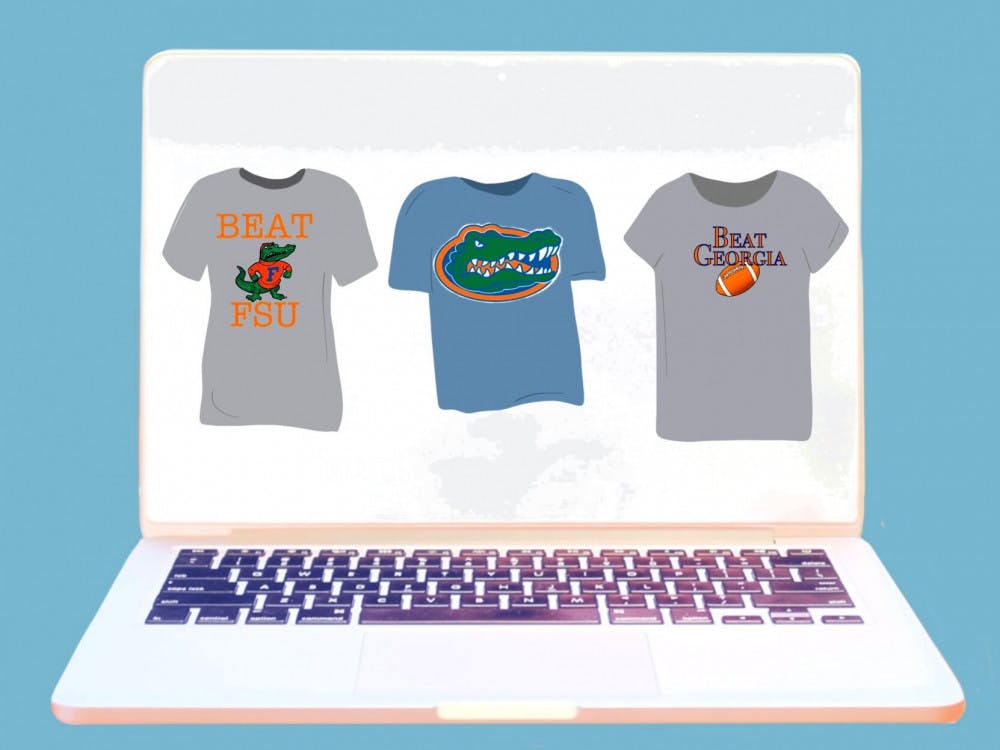 Graphic of a laptop with UF BEAT Tees displayed on screen