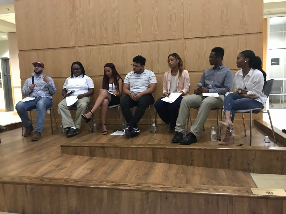 <p>Five UF students who spoke about being Latino with African descent at UF’s first Afro-Latinx panel titled “I Am Enough: Afro-Latinx Panel.” The event was held Tuesday night in Pugh Hall Ocora.</p>