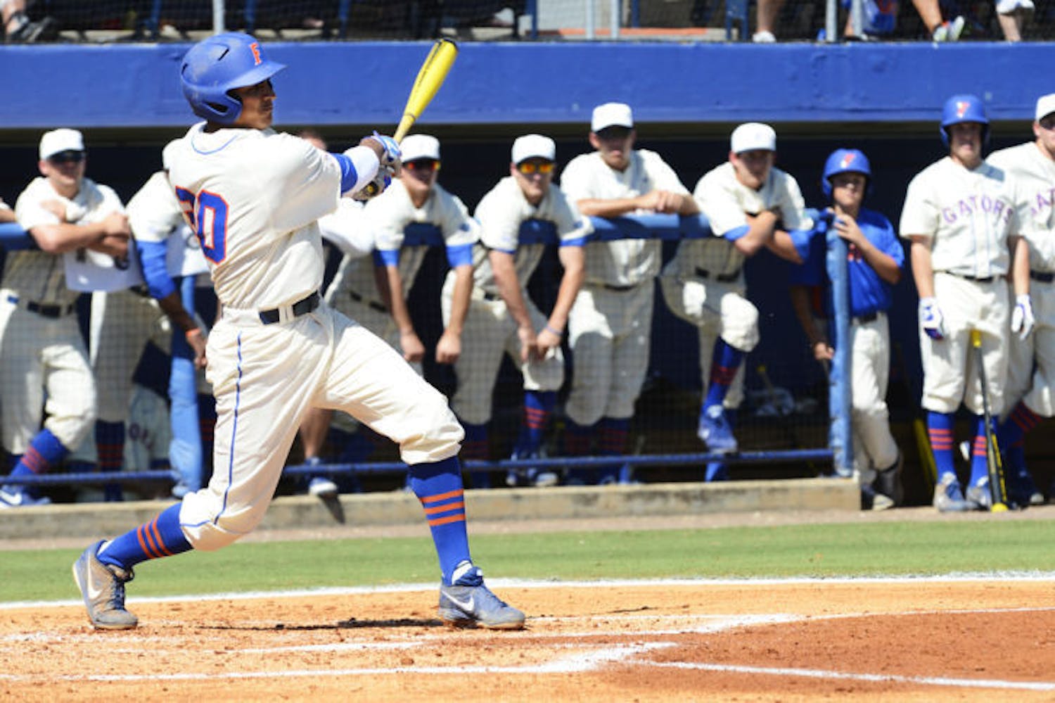 Senior Vickash Ramjit hits the ball during Florida’s 14-5 win against South Carolina on Saturday at McKethan Stadium. Ramjit scored three times in the victory, which completed the Gators’ first sweep against the Gamecocks since April 2009.