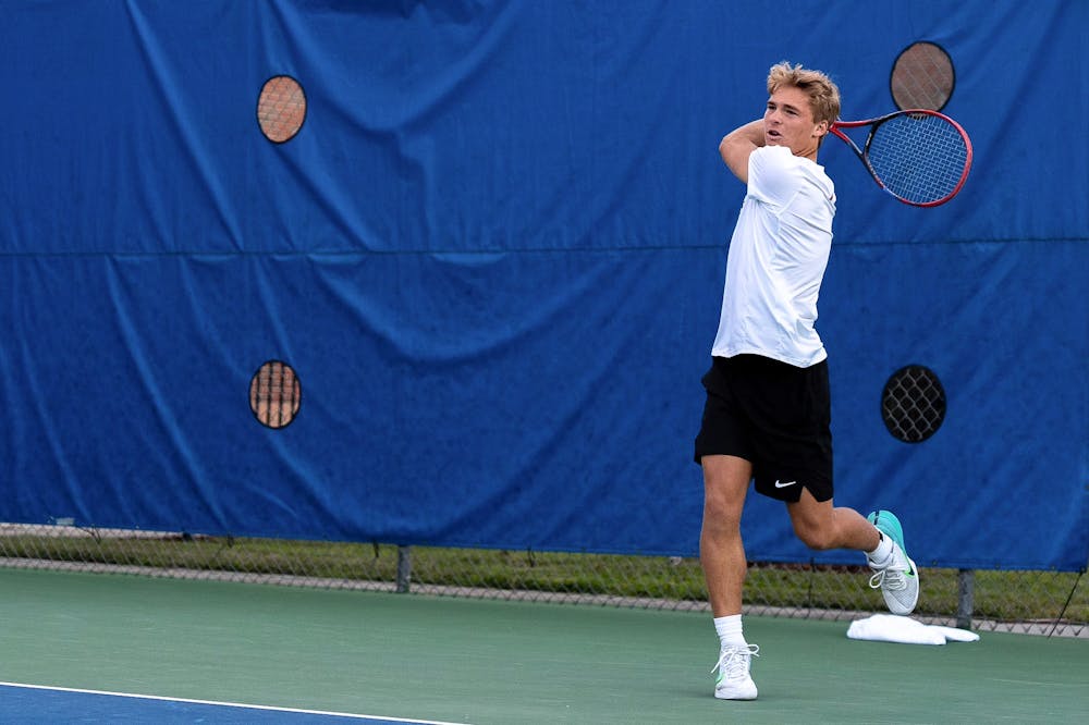 <p>Kevin Edengren plays against a North Florida player on Jan. 19, 2024.</p>