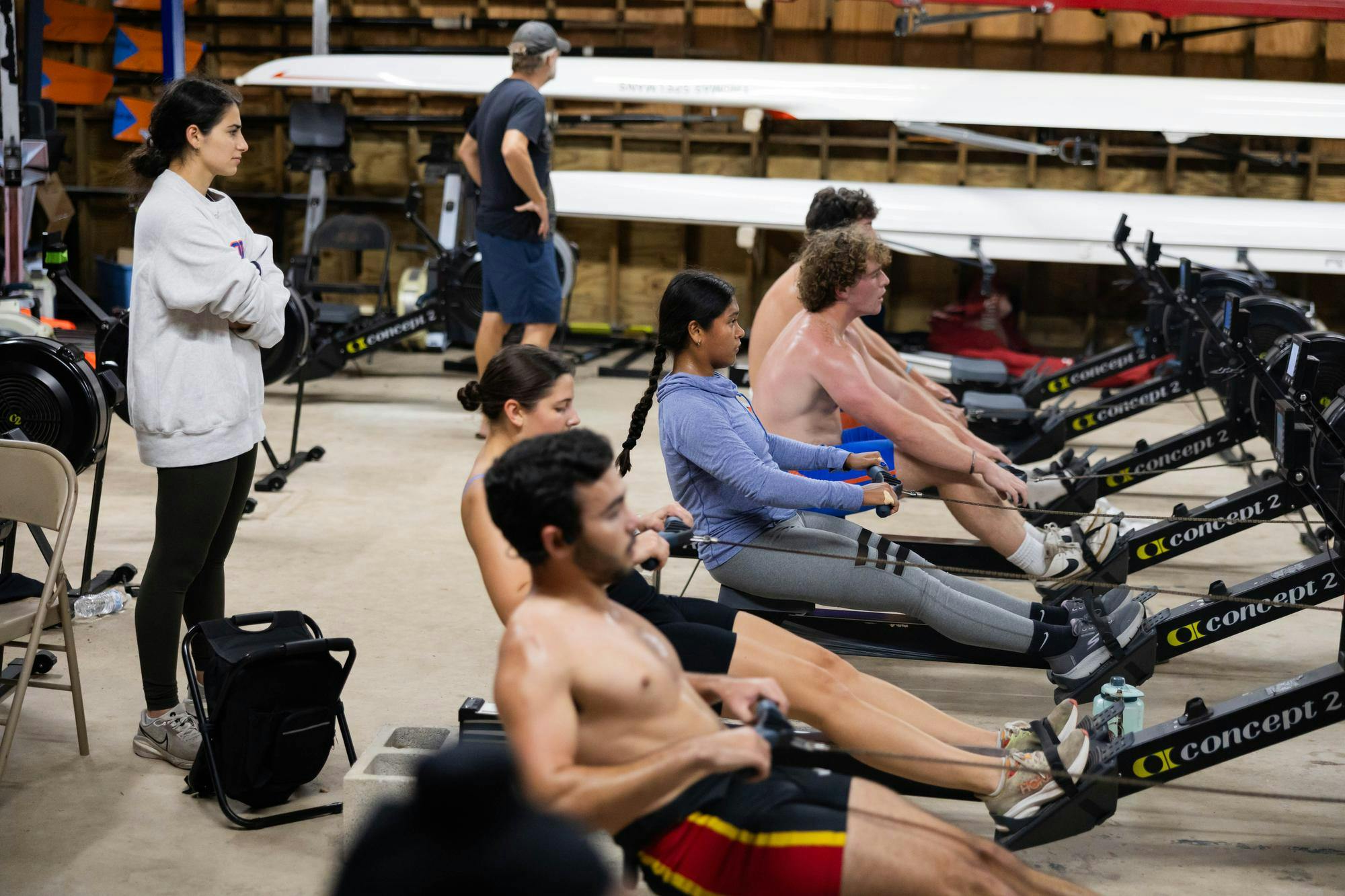 Members of the UF club rowing team practice in their boathouse in Gainesville on Friday, Nov. 7, 2025.