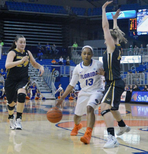 Cassie Peoples drives to the net during Florida’s loss to Missouri on Feb. 20 in the O’Connell Center. Peoples averaged 8.9 points per game at the SEC Tournament.