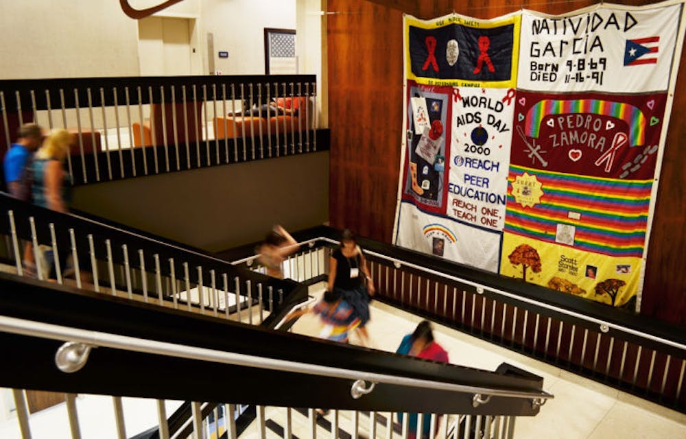 <p>A quilt hangs in the J. Wayne Reitz Union on Monday, July 1, as part of a campus-wide reading initiative, The Common Reading Program.</p>
<div>&nbsp;</div>