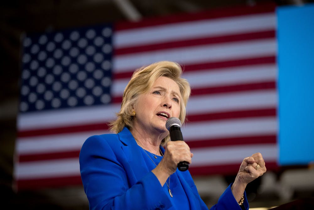 <p>Democratic presidential candidate Hillary Clinton speaks at a rally at Johnson C. Smith University in Charlotte, N.C., Thursday, Sept. 8, 2016.</p>