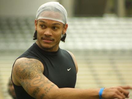 Former UF and current Miami Dolphins linebacker Channing Crowder, seen here at the Gators' 2005 Pro Day, lost control of his truck and struck a tree on the Florida Turnpike Wednesday morning. Crowder fled the scene and was cited with reckless driving. (Alligator File Photo)