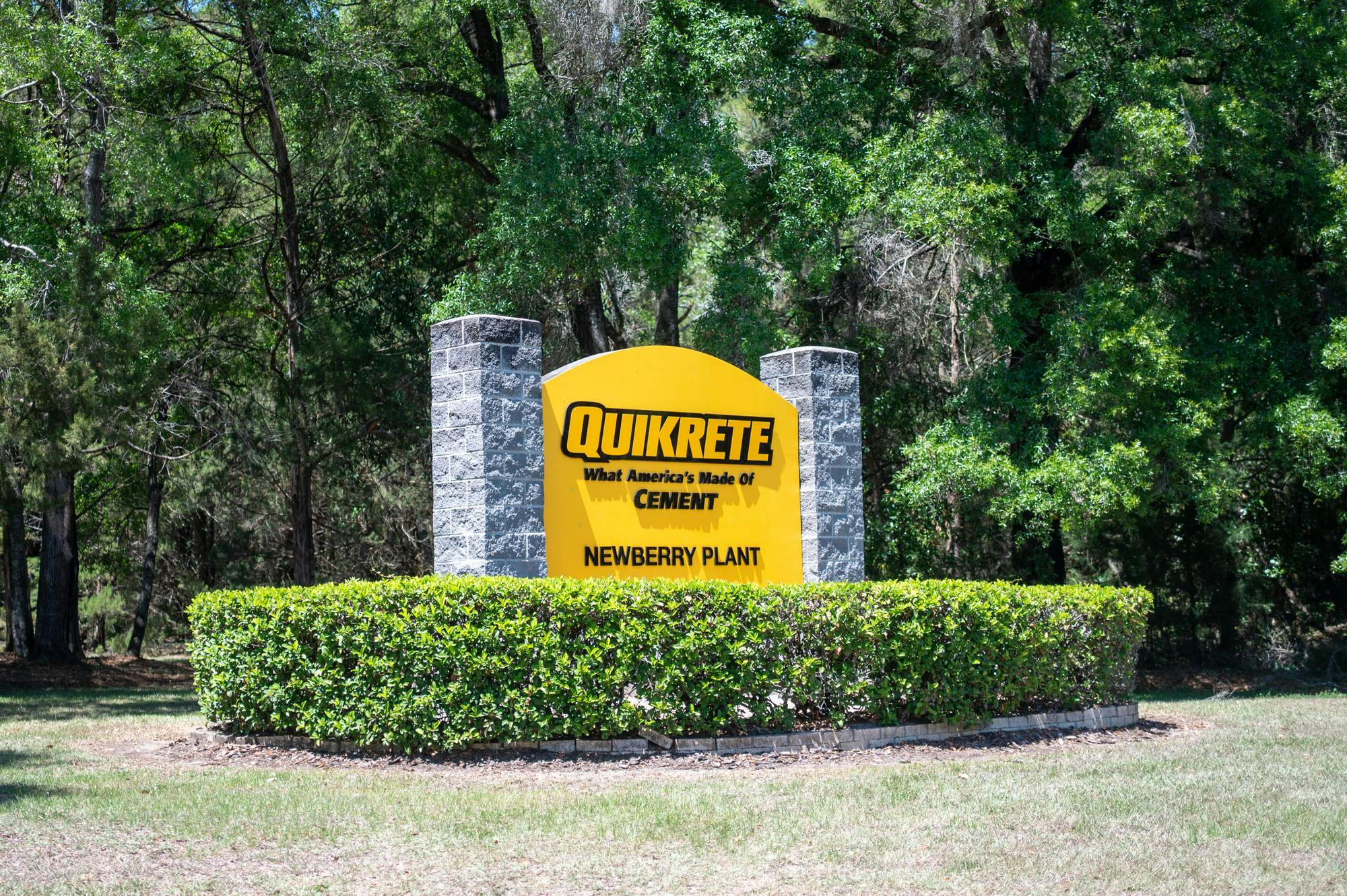 A sign for Quikrete Cement sits at 4000 NW County Rd 235, in Newberry, Fla., Friday, April 17, 2026.