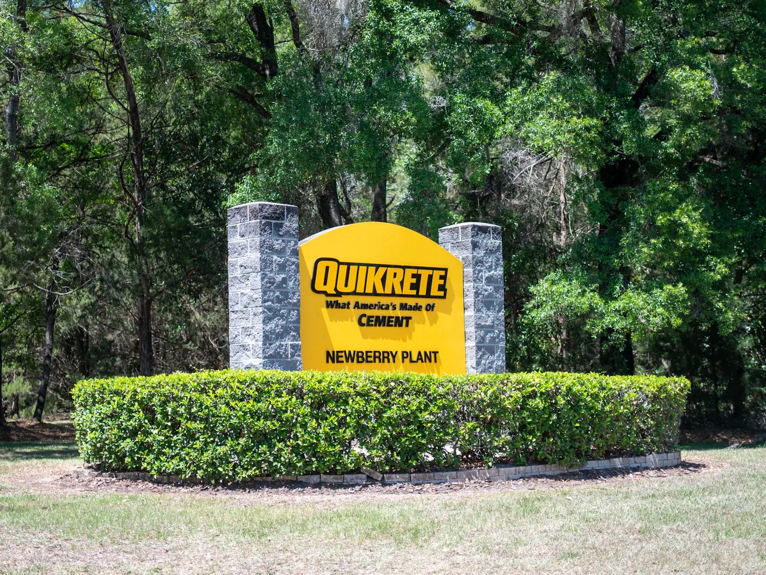 A sign for Quikrete Cement sits at 4000 NW County Rd 235, in Newberry, Fla., Friday, April 17, 2026.