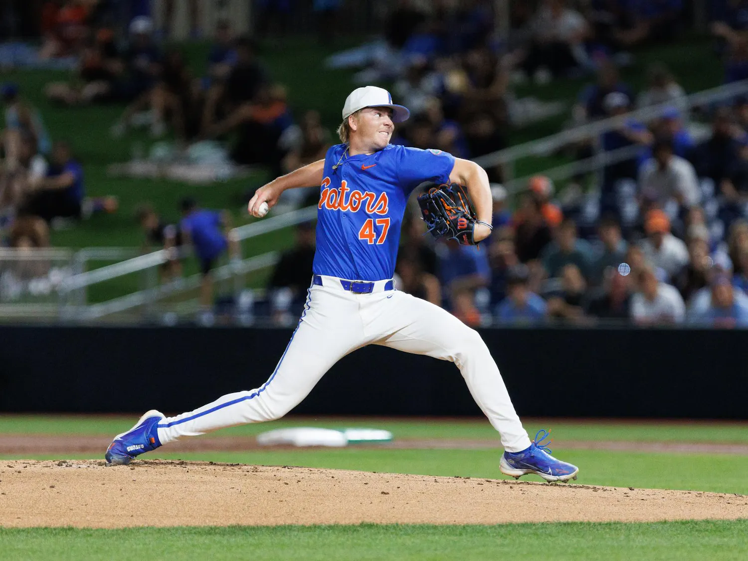 Florida Gators right handed pitcher Aidan King pitches during an NCAA Baseball game against Ole Miss, Friday, April 3, 2026, in Gainesville, Fla.