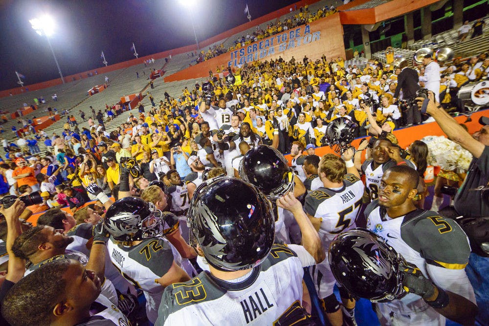 Missouri players celebrate after their 42-13 win against Florida on Oct. 18, 2014, at Ben Hill Griffin Stadium.