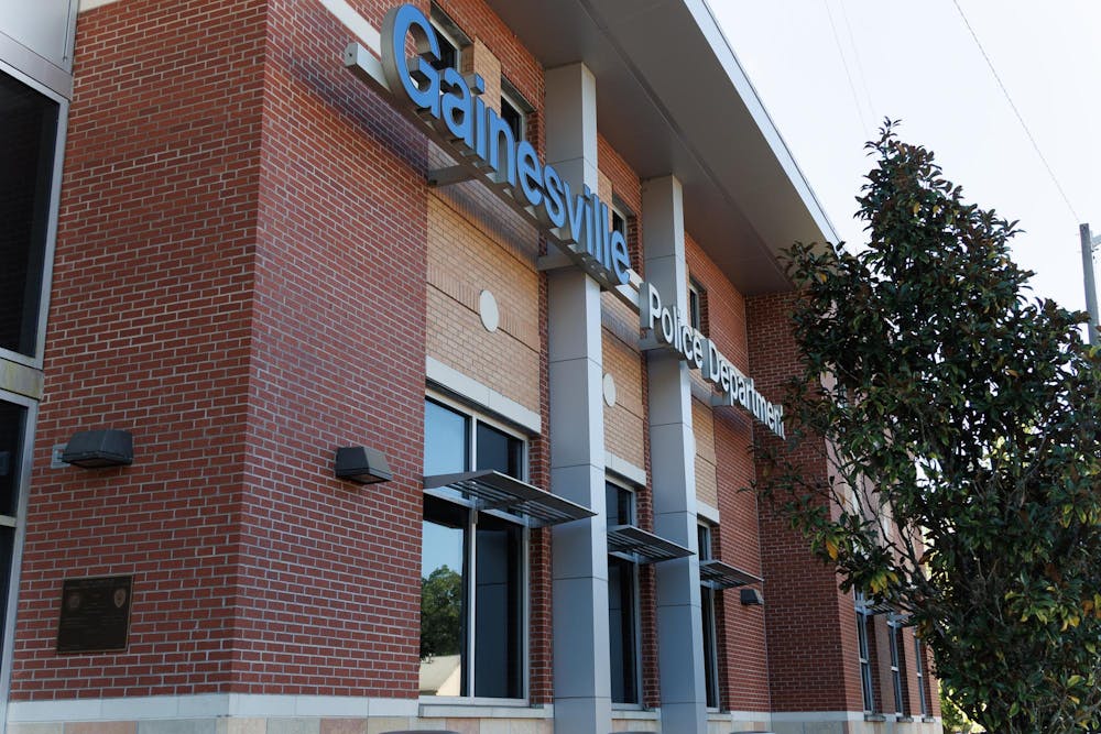The outside of the Gainesville Police Department building, Sunday, April 5, 2026, in Gainesville, Fla.