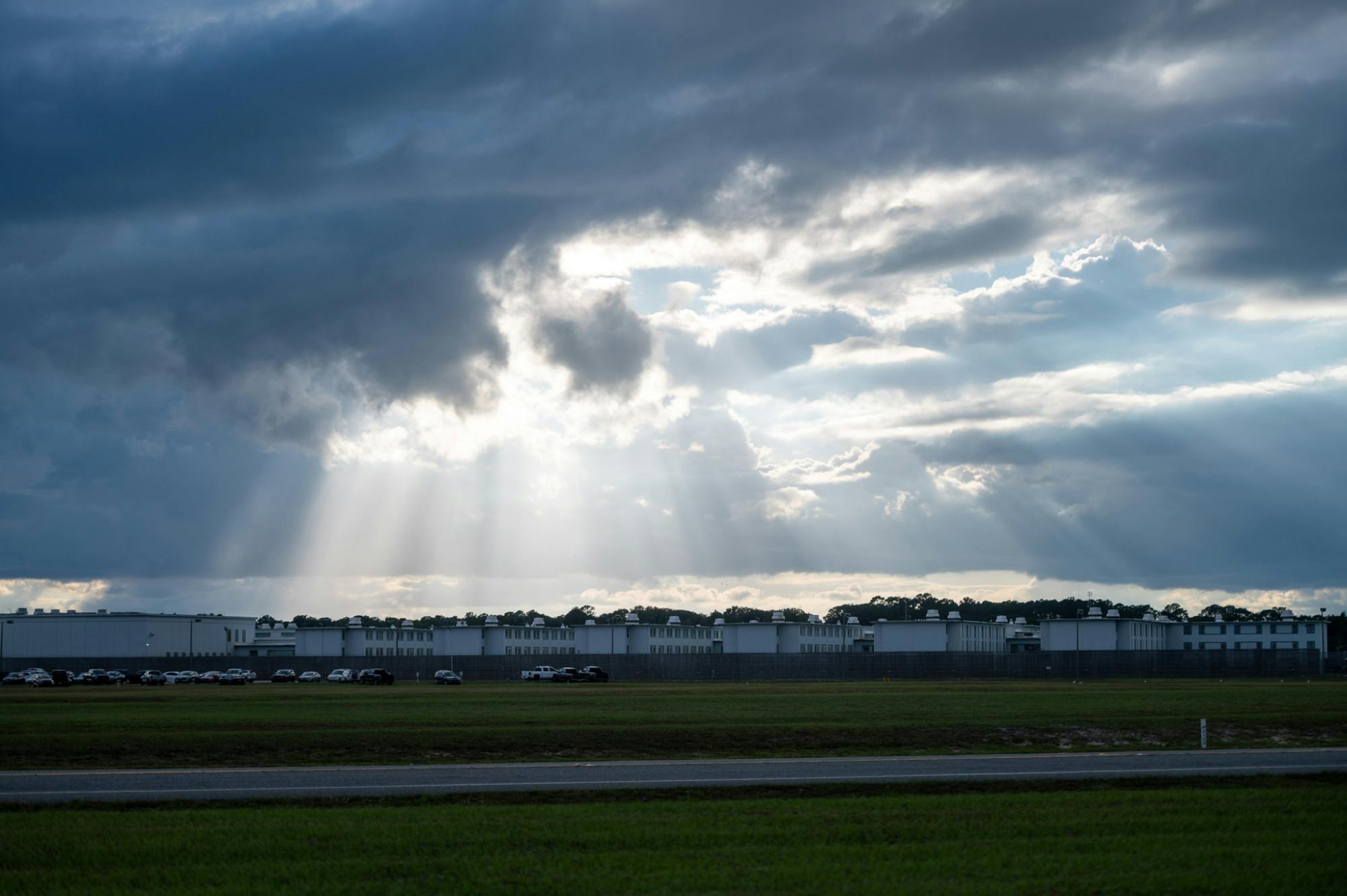 The weather clears up over Florida State Prison as seen from the protest of the execution of Victor Tony Jones. Jones was executed in Starke on Sept. 30, 2025.
