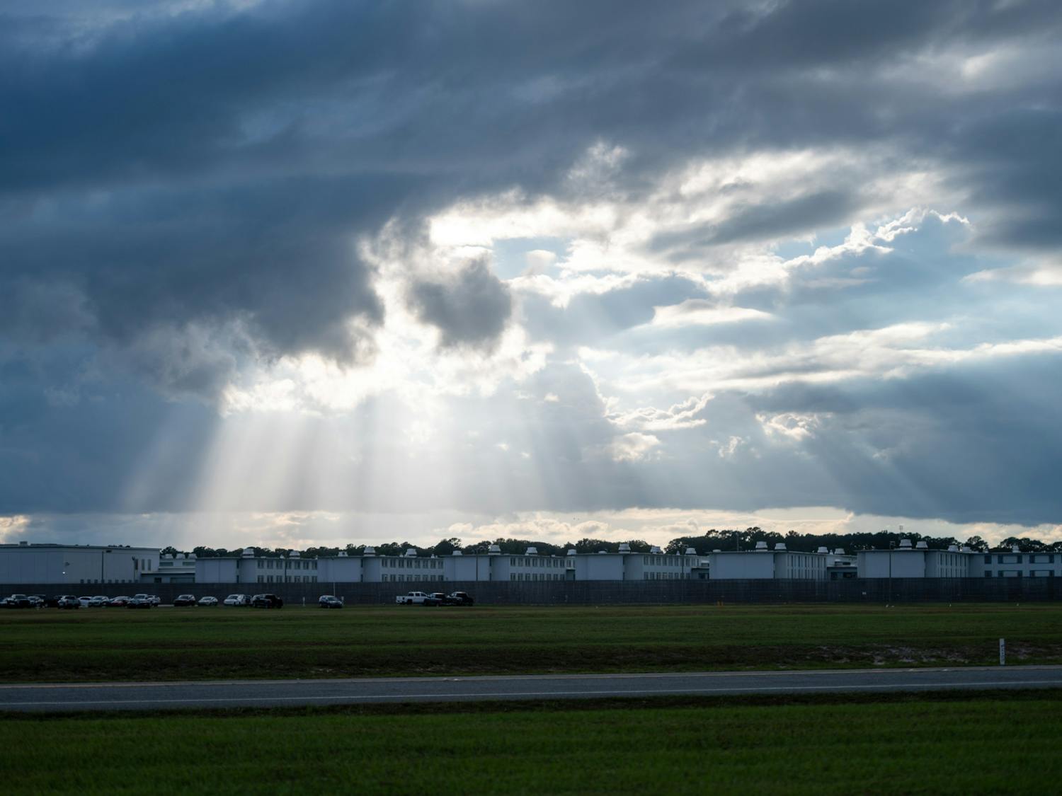 The weather clears up over Florida State Prison as seen from the protest of the execution of Victor Tony Jones. Jones was executed in Starke on Sept. 30, 2025.