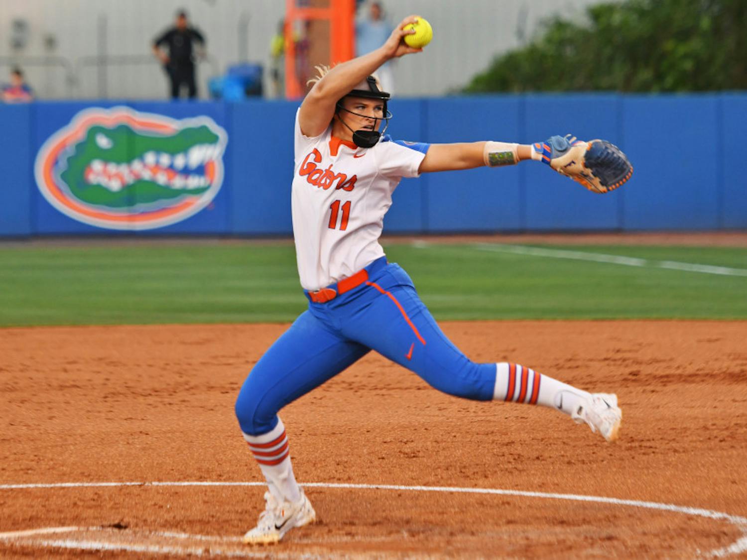 UF pitcher Kelly Barnhill pitches during Florida’s 3-0 loss against Alabama in game one of the NCAA Super Regional on May 25, 2017, at Katie Seashole Pressly Stadium.