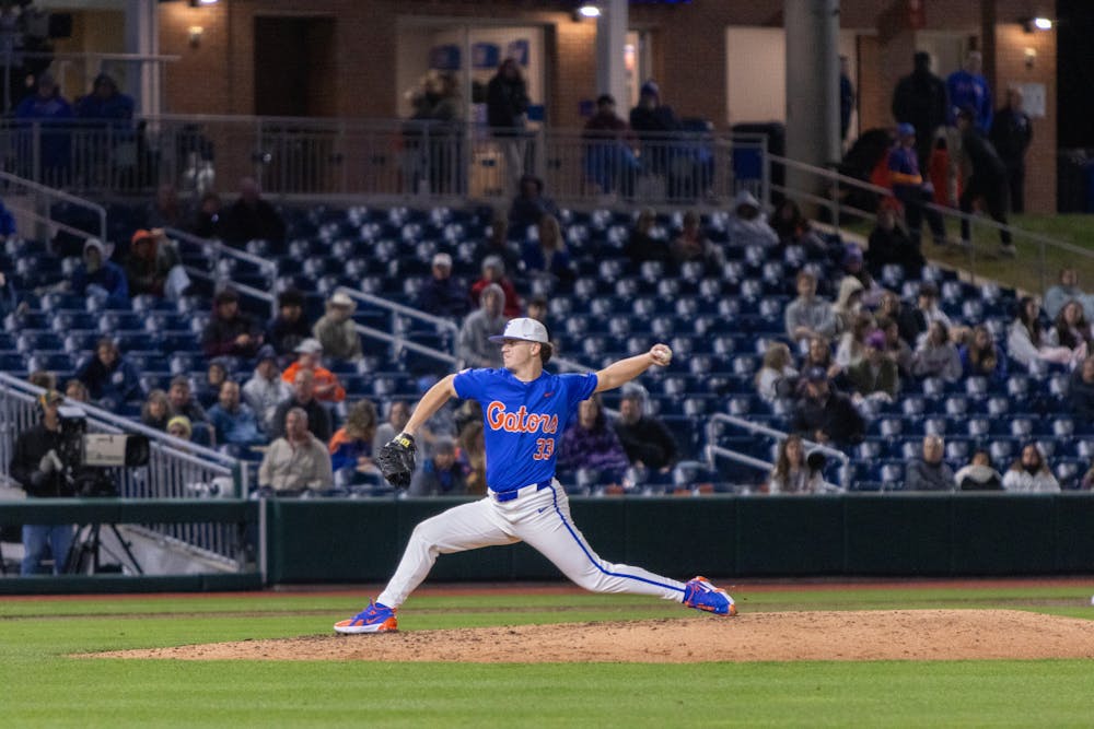 Gators baseball freshman left-hander Robert Satin pitches the ball in the team's 13-4 win over the University of North Florida on Wednesday, February 21, 2024. 