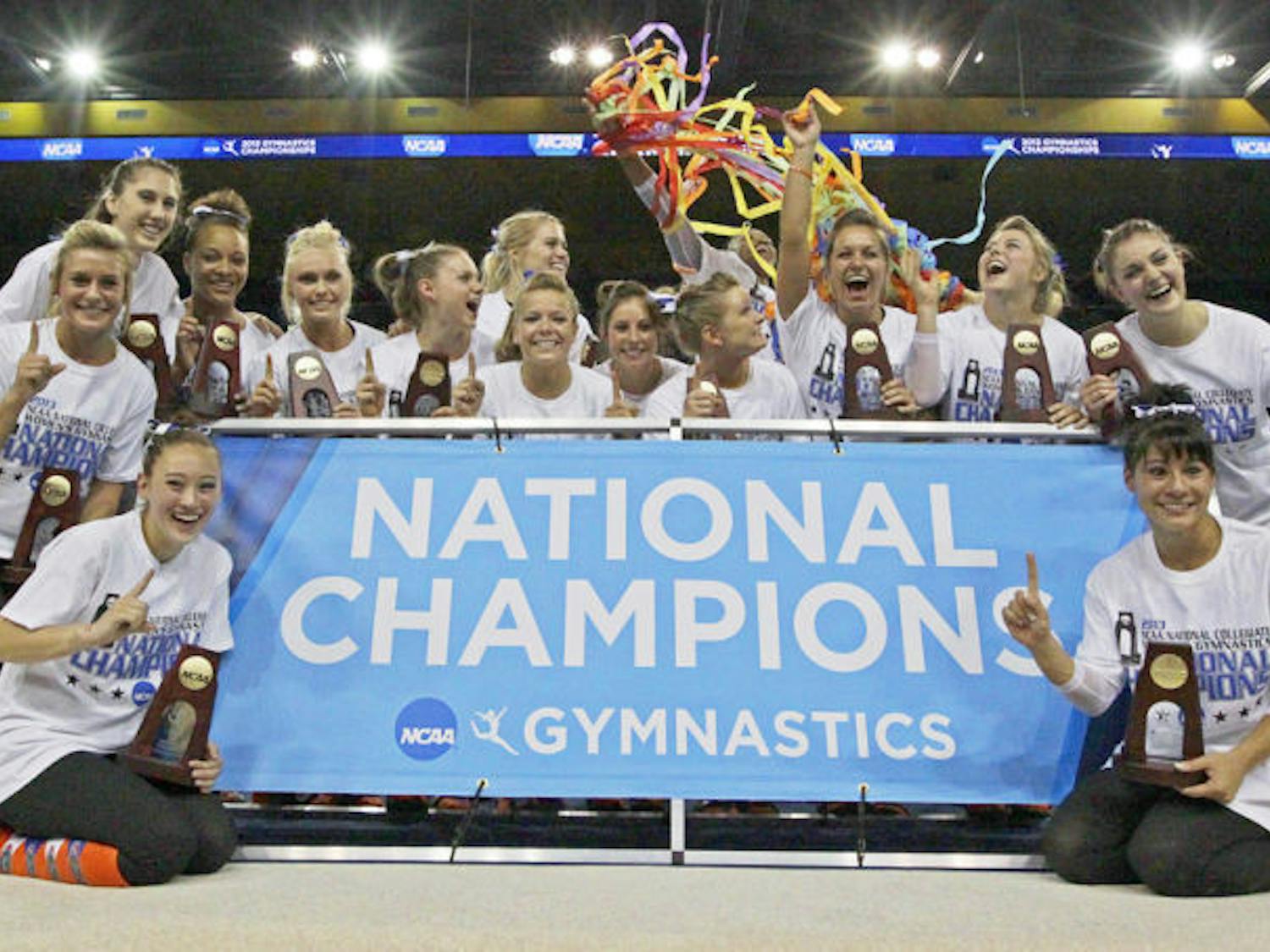 Florida celebrates its victory at the NCAA Championships on April 20 in Los Angeles. The Gators became the fifth gymnastics program to win a national title.