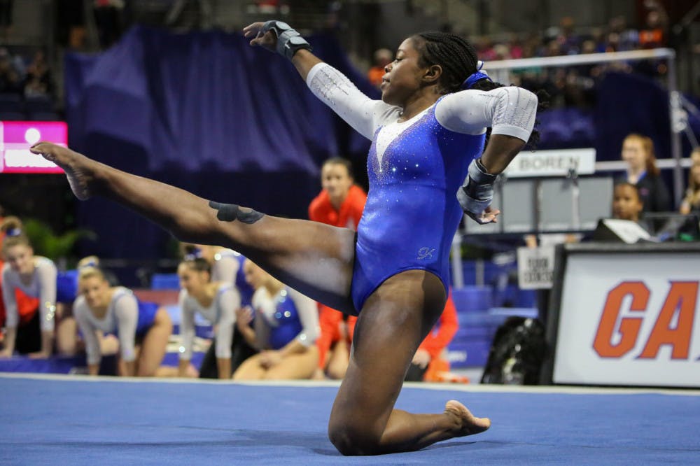 UF senior Alicia Boren notched&nbsp;a meet-high 9.925 on her floor routine Friday to help the No. 3 Gators defeat Missouri 197.300-196.450 in their season opener.