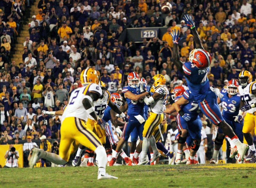 UF wide receiver Brandon Powell (4) reaches for an overthrown pass during Florida's 35-28 loss to LSU on Oct. 17, 2015, at Tiger Stadium in Baton Rouge, Louisiana.