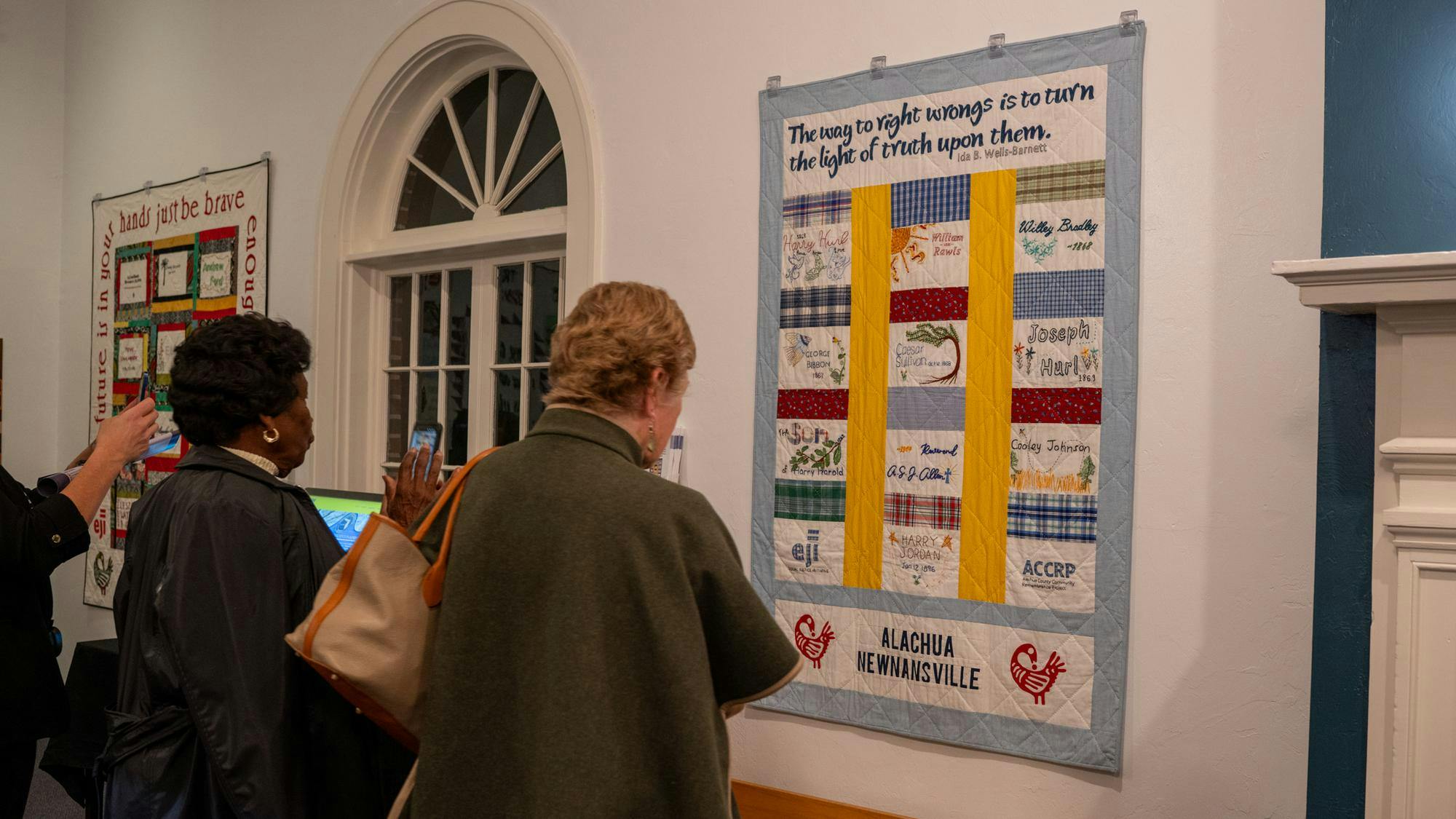 Groups gather to view the lynch remembrance quilts at Matheson History Museum in Gainesville, Fla., Wednesday, Jan. 21, 2026. 