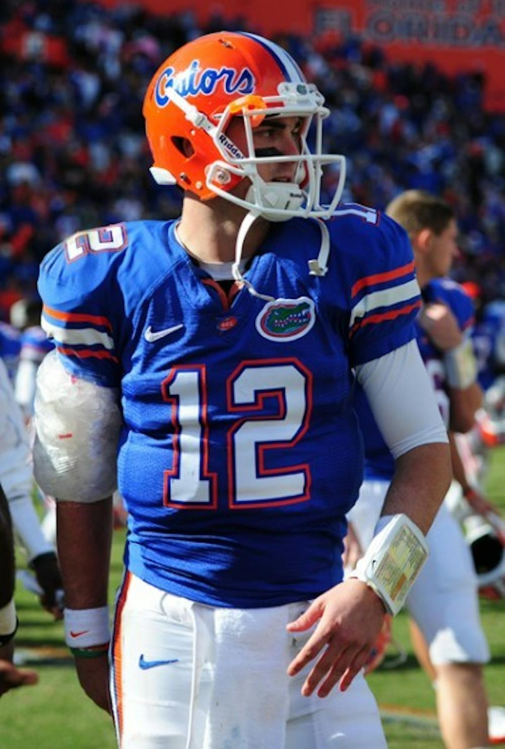 <p>Quarterback John Brantley sat out the final nine minutes of UF’s win against Vanderbilt on Saturday after suffering an injury to his arm.</p>