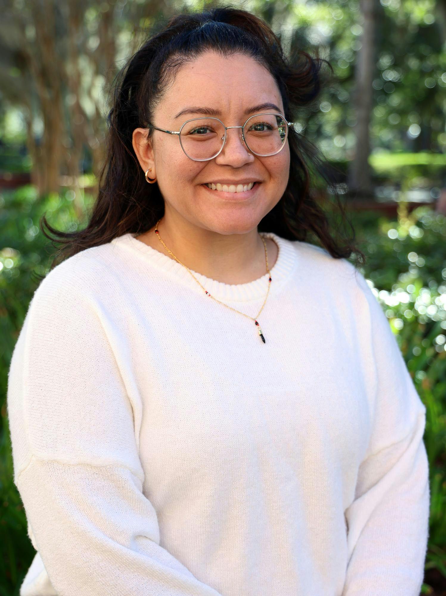 Gloria Picaso stands in Plaza of the Americas on the University of Florida's campus on Thursday, Oct. 30, 2025. 