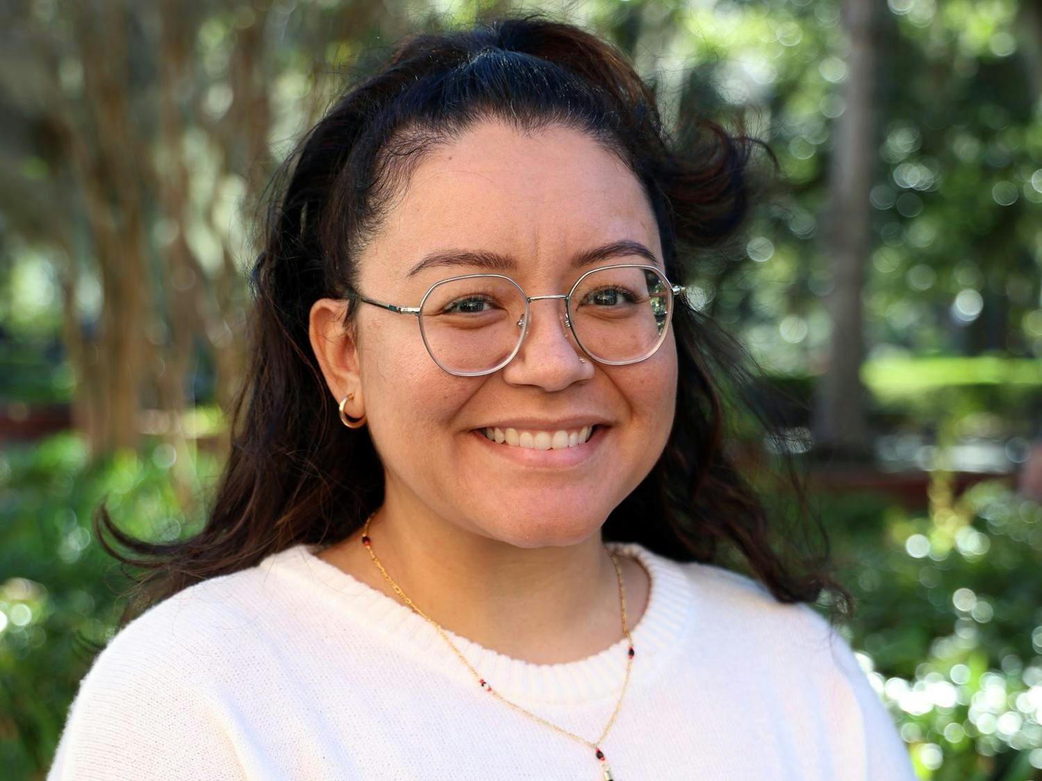 Gloria Picaso stands in Plaza of the Americas on the University of Florida's campus on Thursday, Oct. 30, 2025.