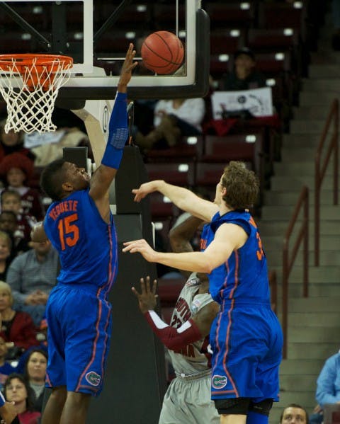 Starting for an injured Patric Young, sophomore forward Will Yeguete (15) scored a career-high 14 points and hauled in eight rebounds in the No. 19 Gators' first road win of the season.