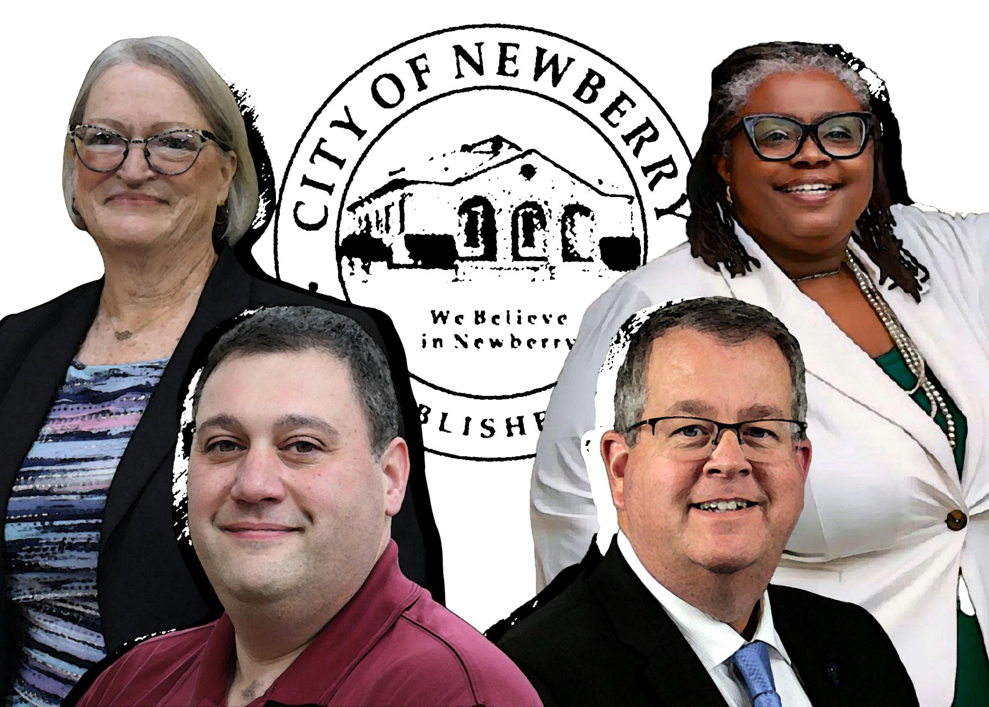 Candidates in the upcoming Newberry election include Tim Marden, Joy Glazer, Rosa Marie Campbell, and Steve Panaghi.