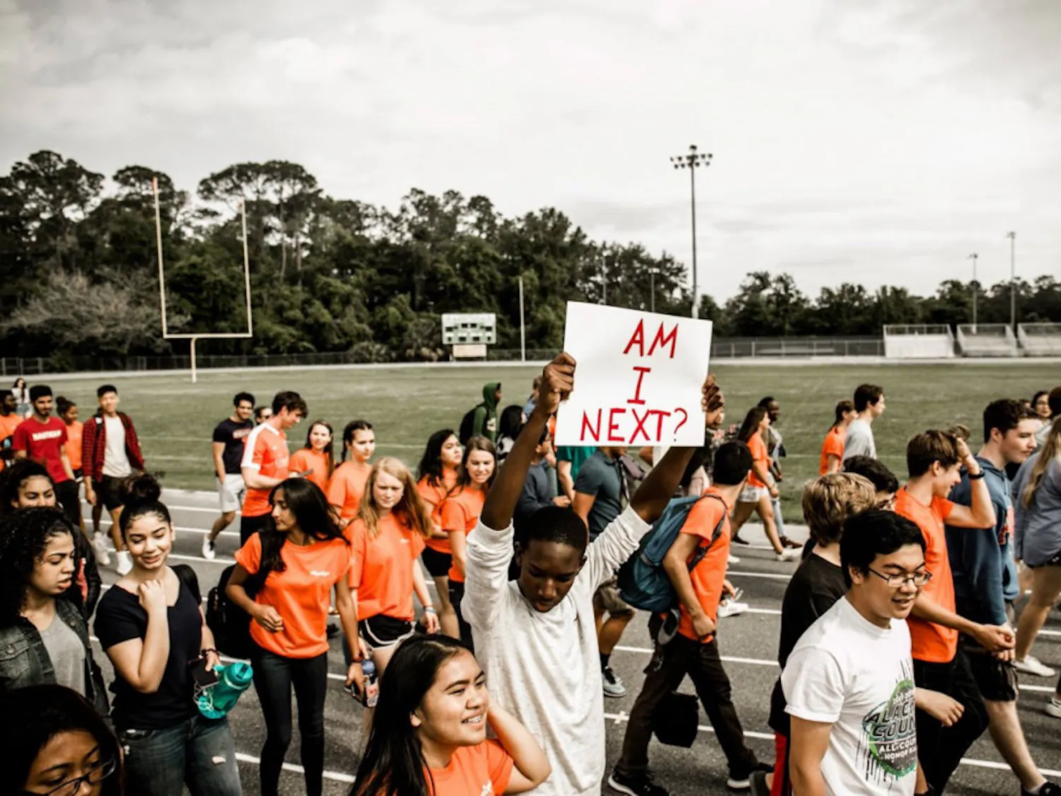 Students at Eastside High School walkout of class in support of gun reform.