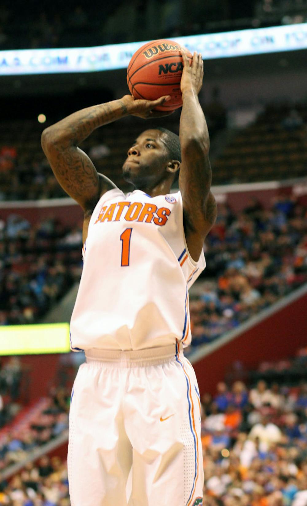 <p>Senior guard Kenny Boynton attempts a shot during Florida’s 78-61 victory against Air Force on Dec. 29 in the O’Connell Center.</p>
