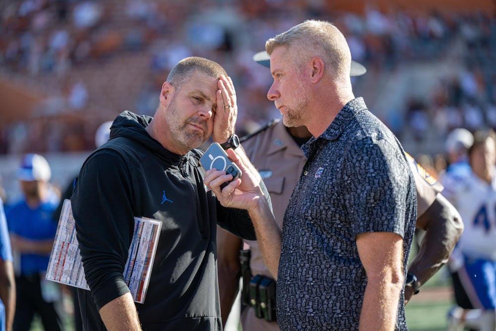 Florida Gators Football Head Coach Billy Napier takes a post game interview after a disastrous loss in a game against the University of Texas at Austin on November 9, 2024.