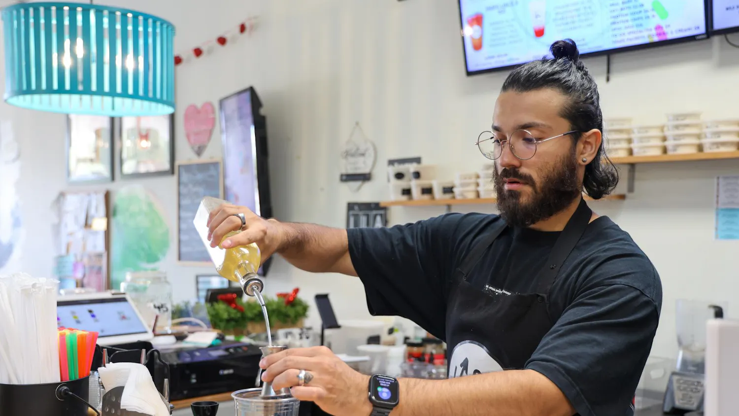 Up2U Nutrition owner, Nicolas "Nico" Echavarria makes a drink, Wednesday, Sept. 2, 2026, in Gainesville, Fla.