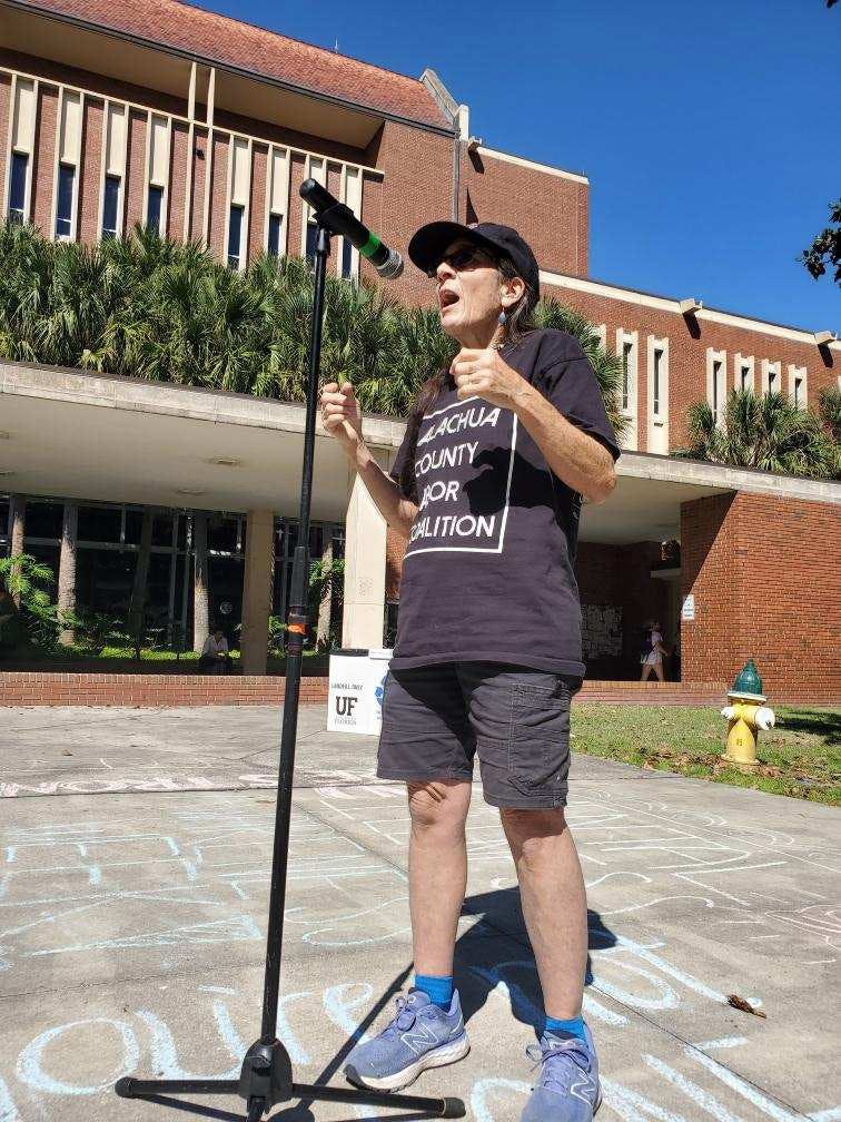 The Housing Coordinator for the Alachua County Labor Coalition Sheila Payne talking about Roe v. Wade at Plaza of the Americas. 