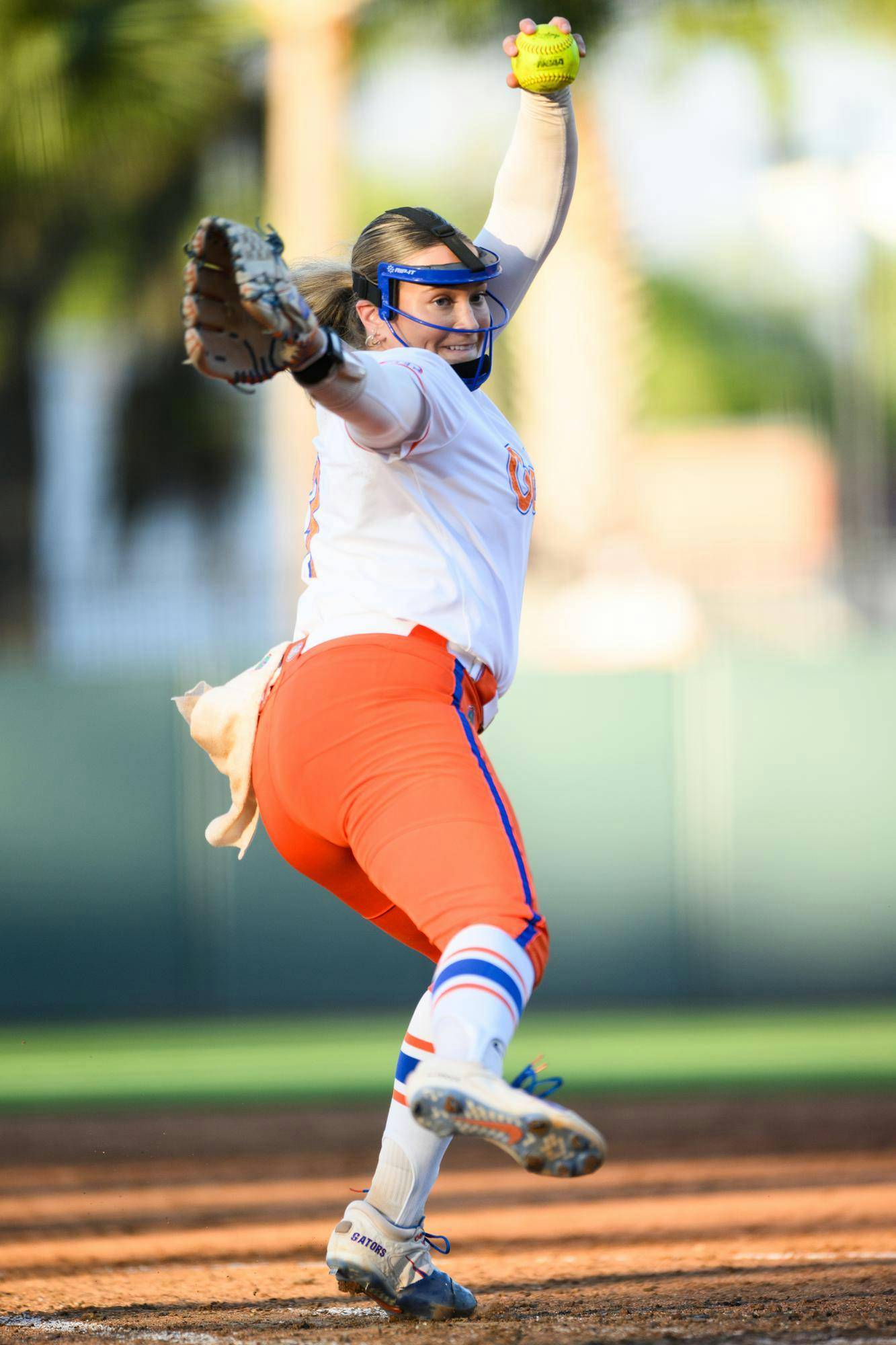 Florida left-handed pitcher Olivia Miller (13) throws during an NCAA softball game against FGCU, Wednesday, April 15, 2026, in Gainesville, Fla.