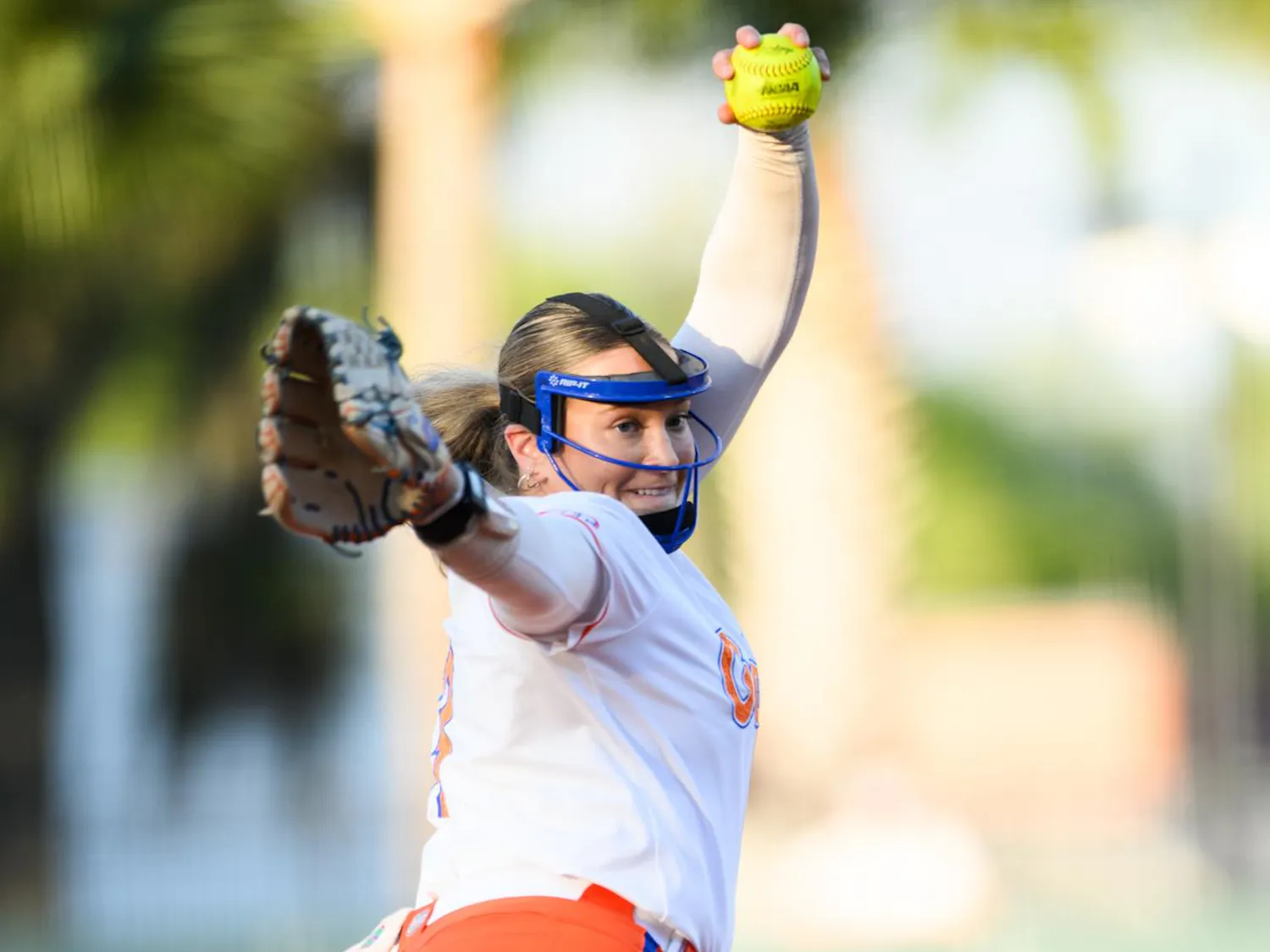 Florida left-handed pitcher Olivia Miller (13) throws during an NCAA softball game against FGCU, Wednesday, April 15, 2026, in Gainesville, Fla.
