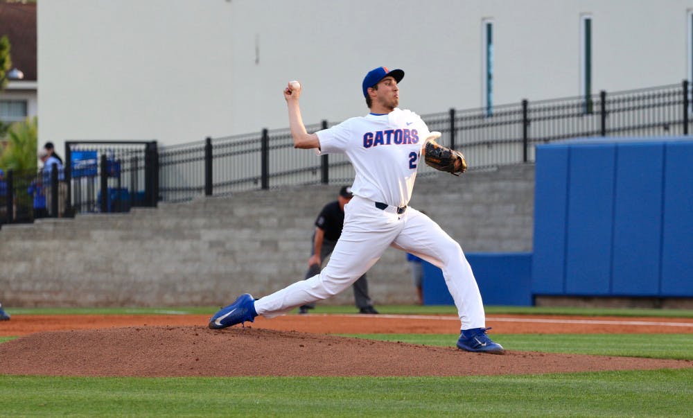 <p>UF pitcher Alex Faedo pitches during Florida's 1-0 win against LSU on March 24, 2017, at McKethan Stadium.</p>